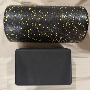 Gently used yoga block and foam roller set